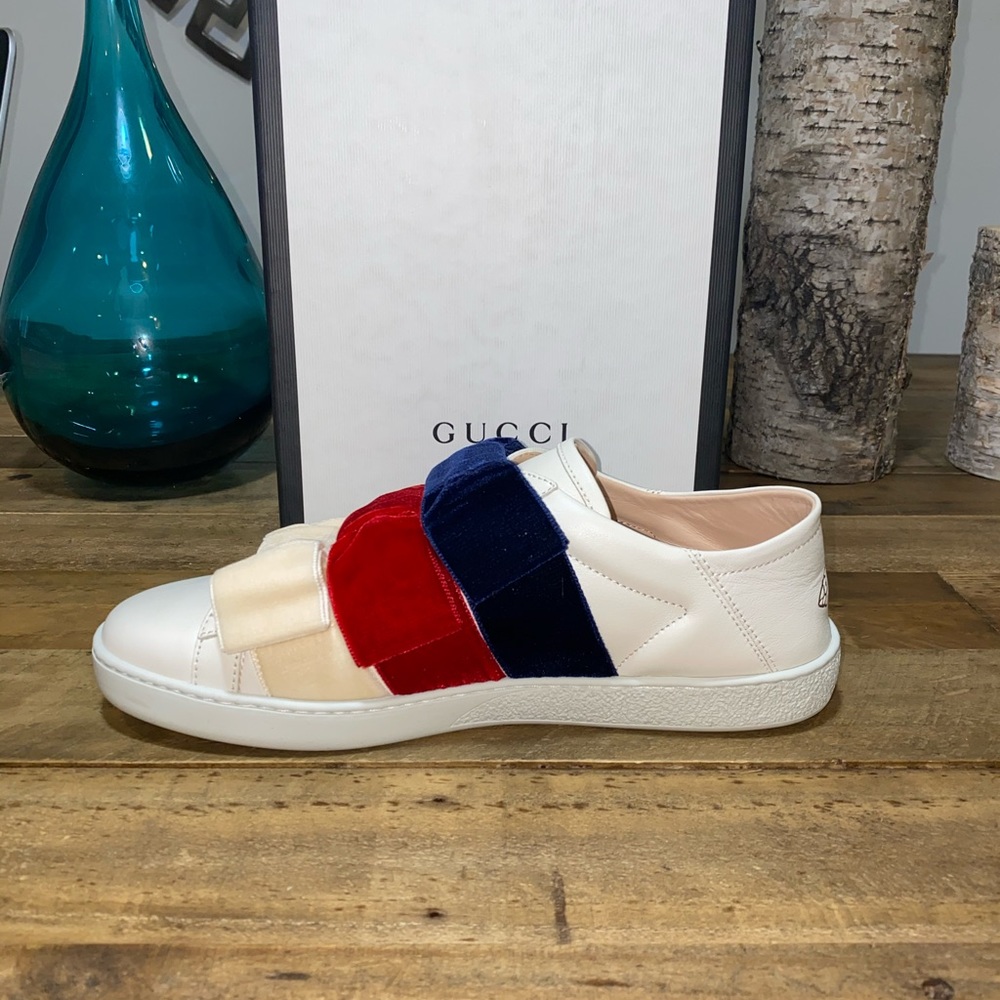 Gucci Ace Leather Velvet Bow Slip-On Sneakers - Picture 9 of 13